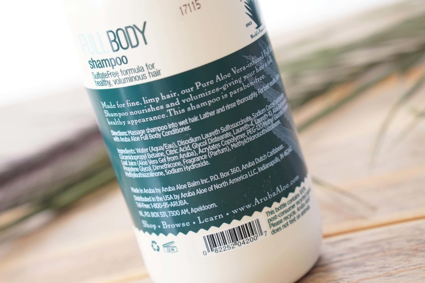 Ingredienten shampoo van Aruba Aloe